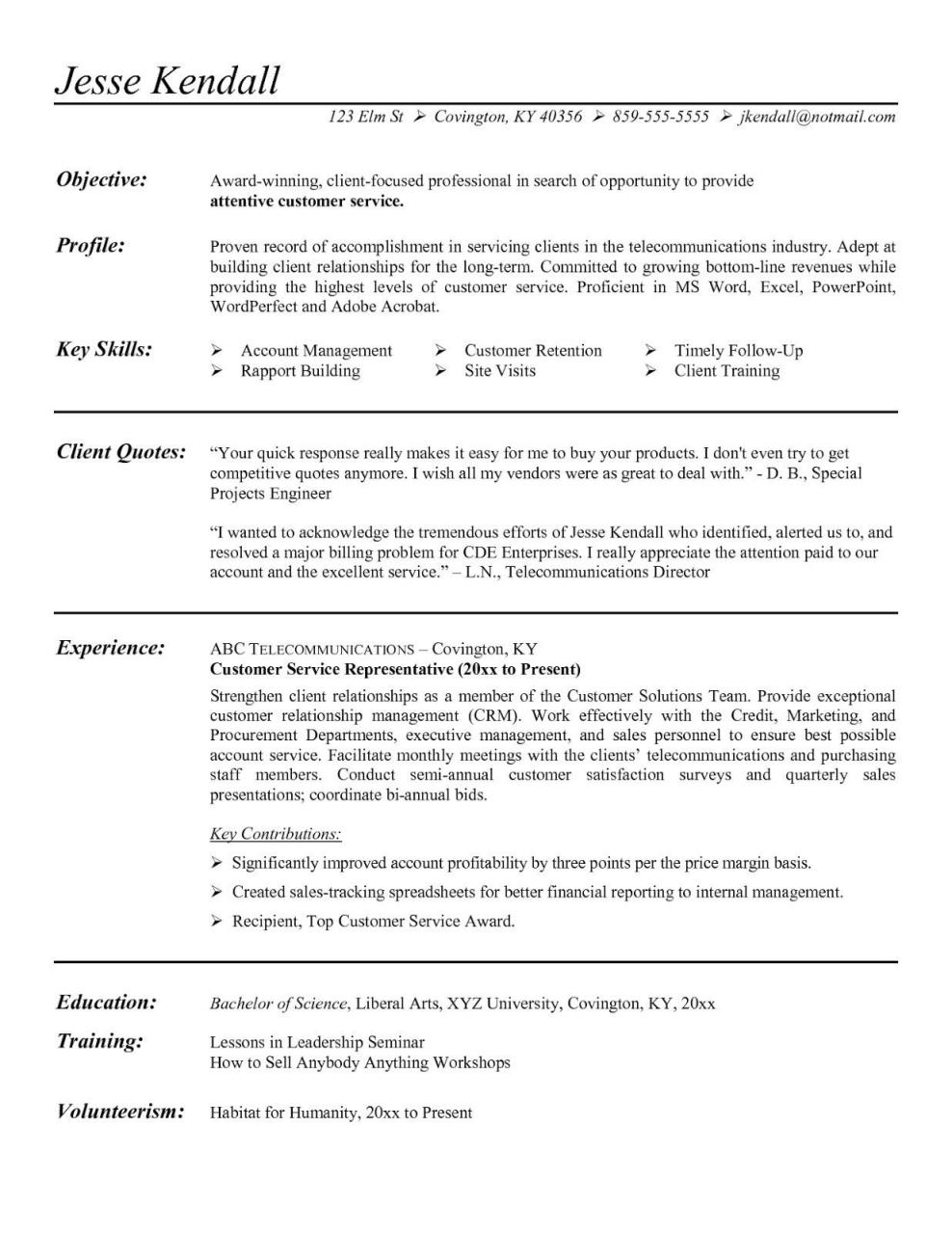What Is A Good Objective For A Customer Care Resume