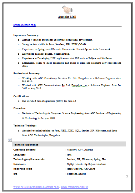 Resume Format For Computer Science Engineering Students Freshers Pdf