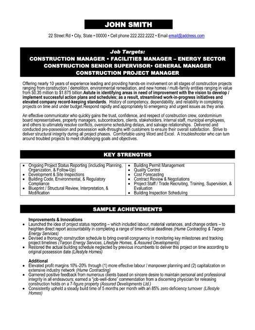 Construction Manager Responsibilities Resume