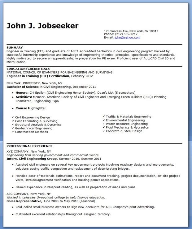 Entry Level Engineer Resume Example