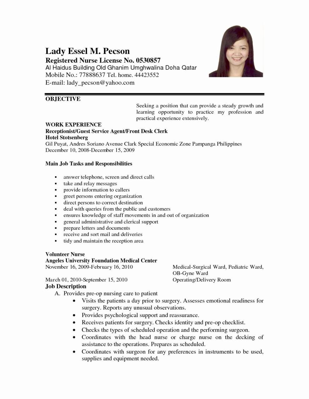 Sample Resume For Receptionist With No Experience