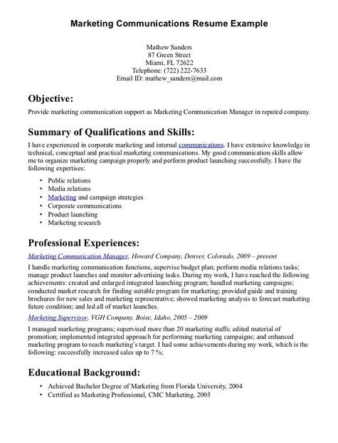 Resume Examples For Great Communication Skills