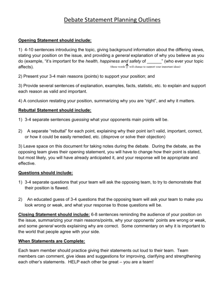 Opening Statement Debate Template Coverletterpedia 