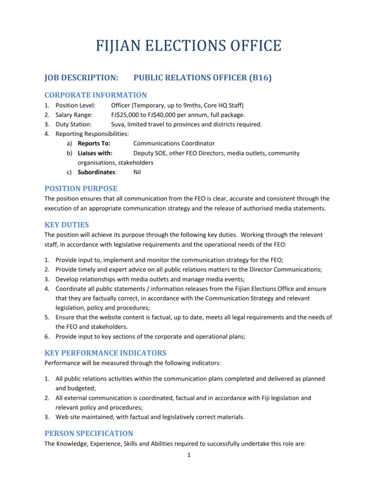 Public Relation Staff Job Description