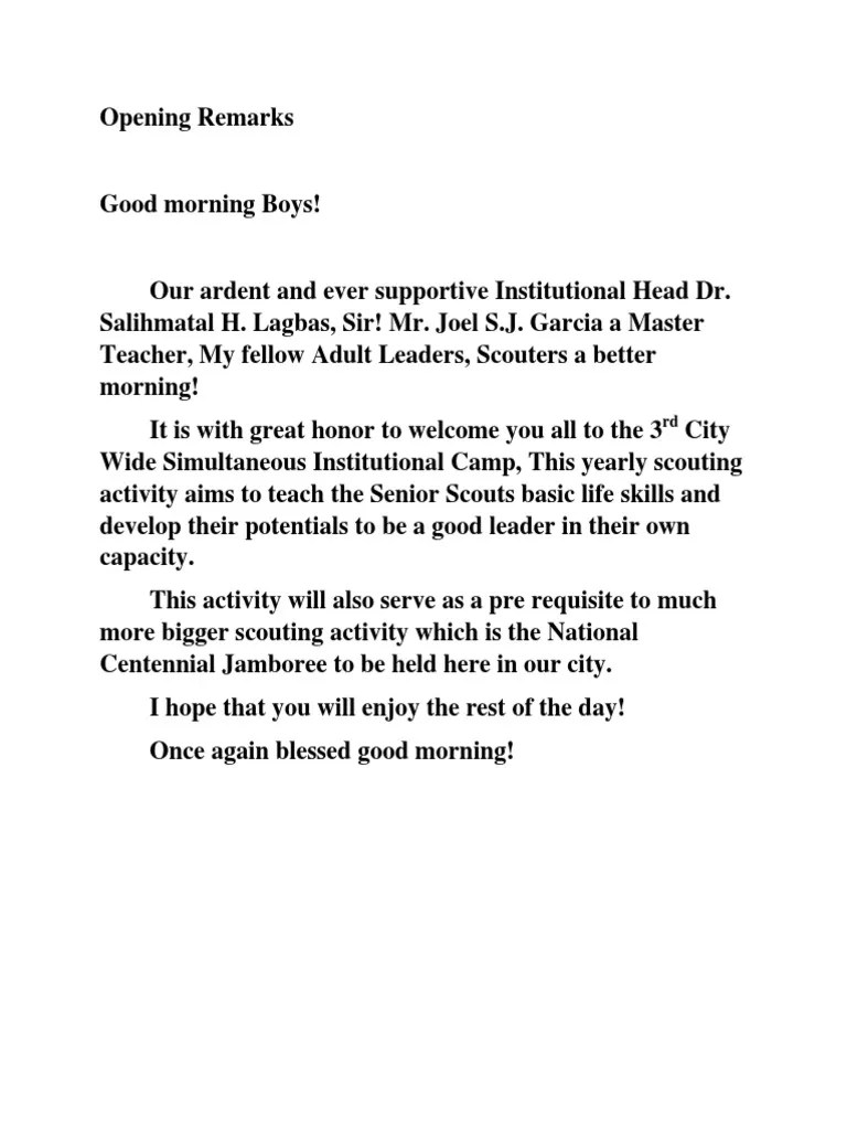 Sample Opening Remarks For A Meeting