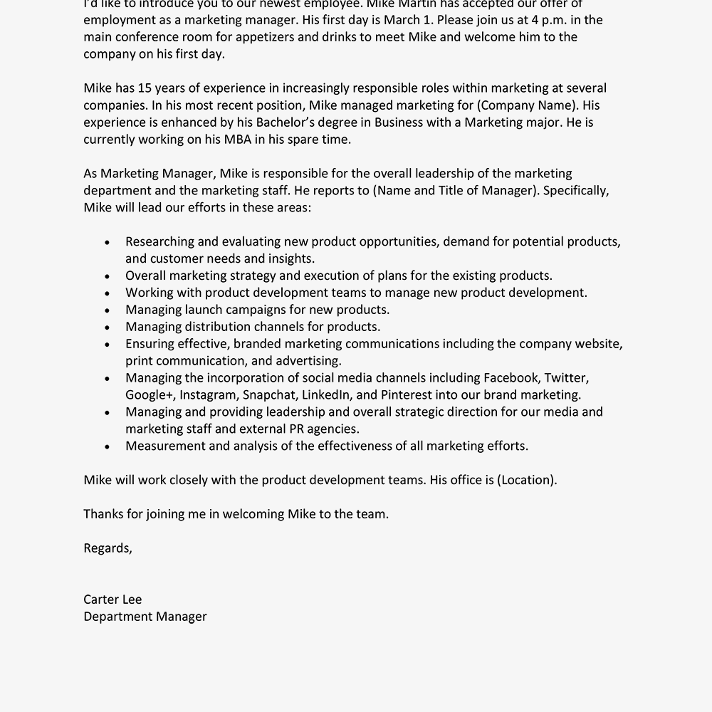 Self Introduction Letter As A New Colleague To All Staff