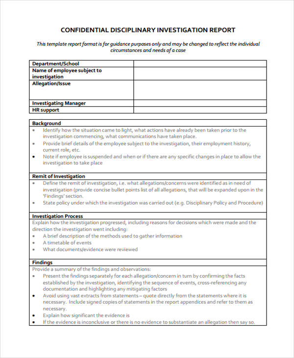 Investigation Report Template Disciplinary Hearing (9) TEMPLATES