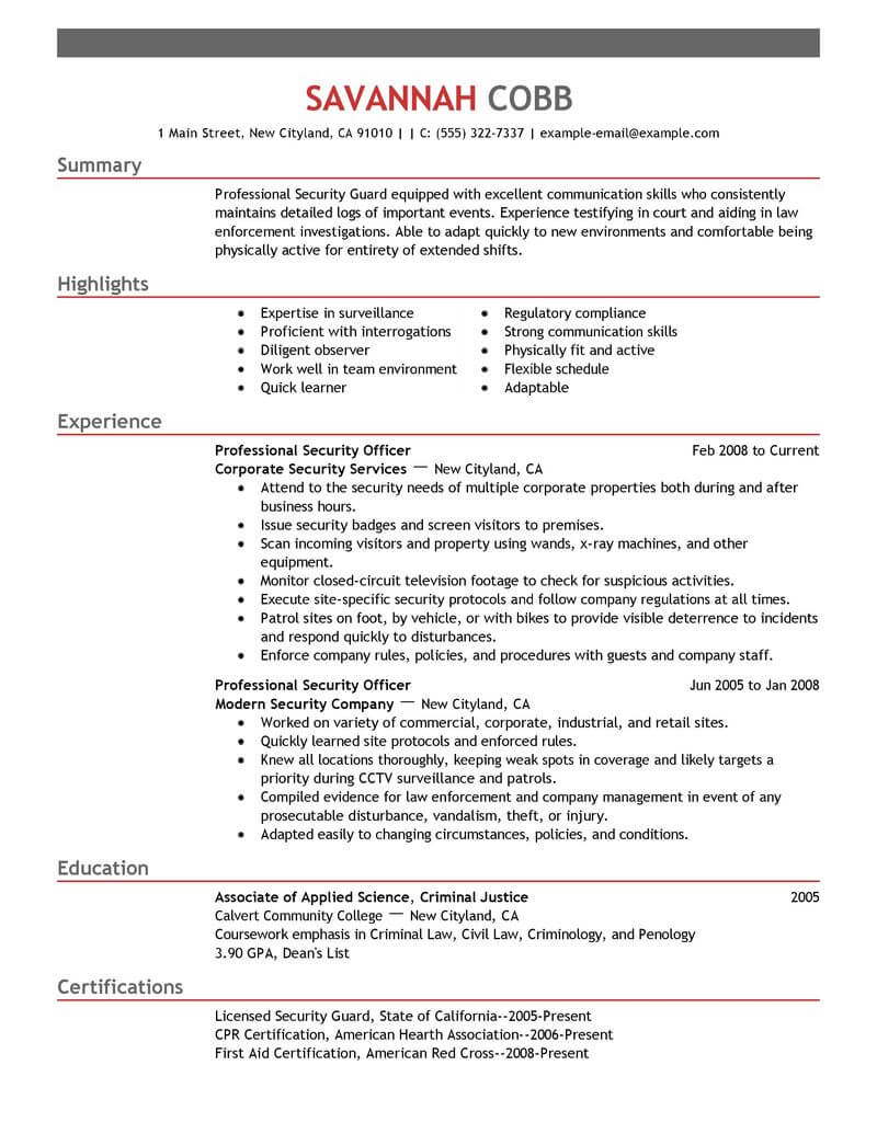 Best Professional Security Officer Resume Example From Professional