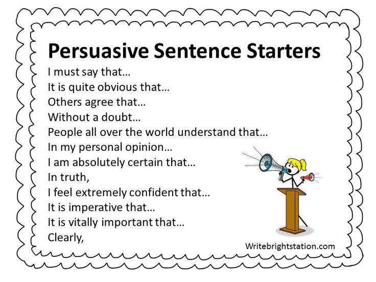 Persuasive Sentence Starters Persuasive writing, Sentence starters, Essay writing