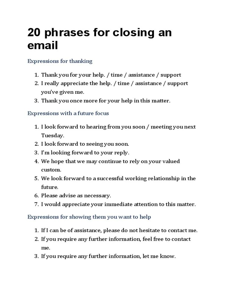 Professional Email Closing Words