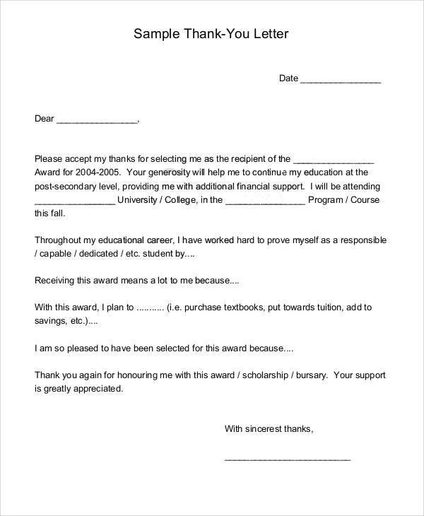 FREE 9+ Sample Award Thank You Letter Templates in PDF