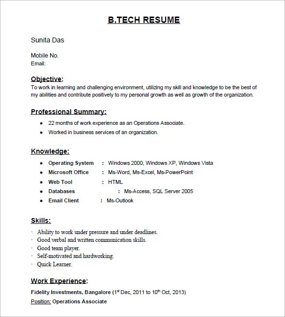 How To Make A Simple Resume For Fresher