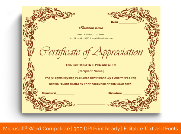 14+ Editable Certificate of Appreciation for Guest Speaker Templates
