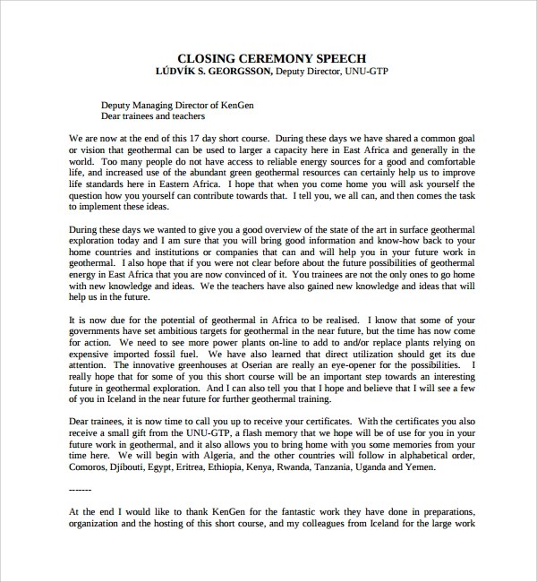 Sample Ceremonial Speech Example Template 9+ Free Documents in PDF, Word