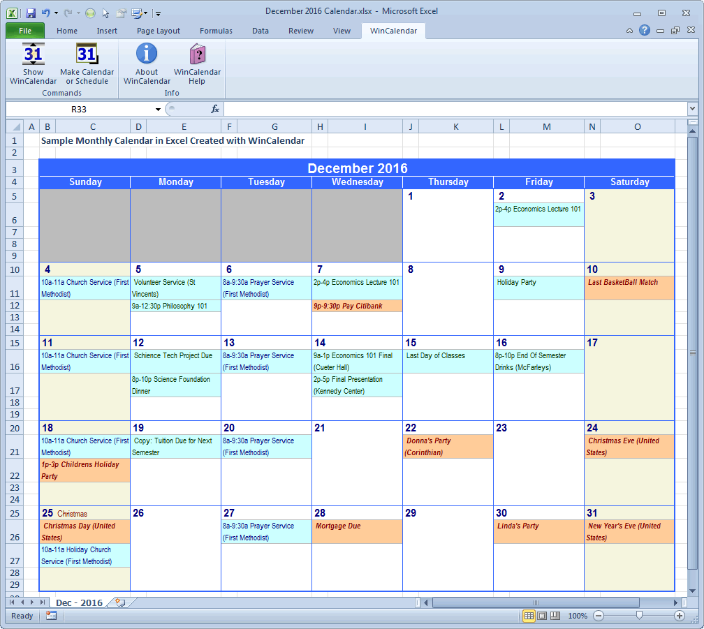 WinCalendar Excel Calendar Creator with Holidays