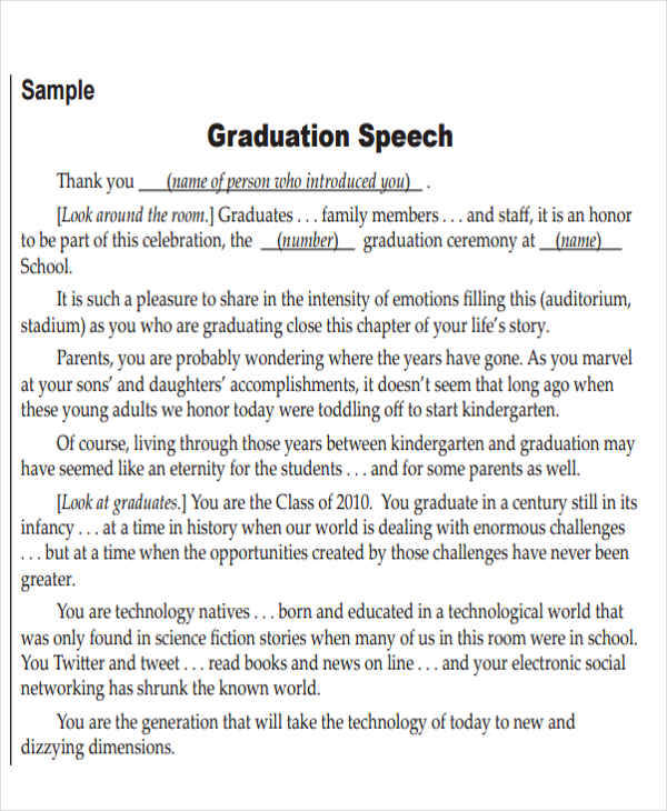 sample speech kindergarten graduation