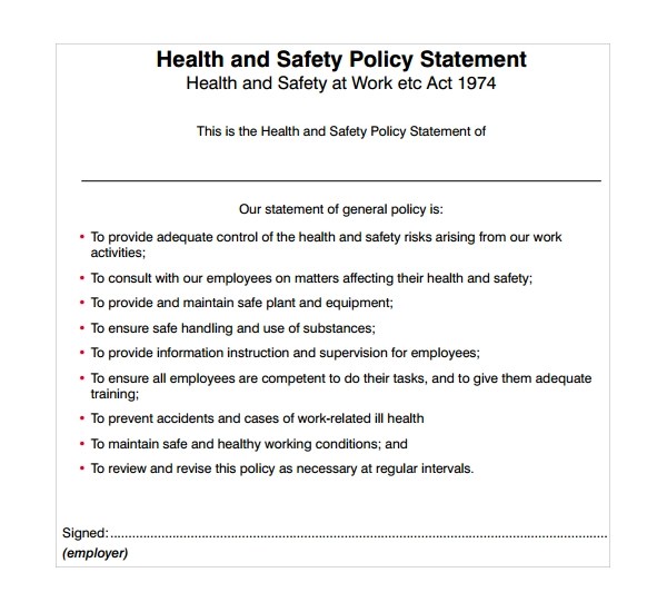 FREE 9+ Sample Safety Statement Templates in PDF