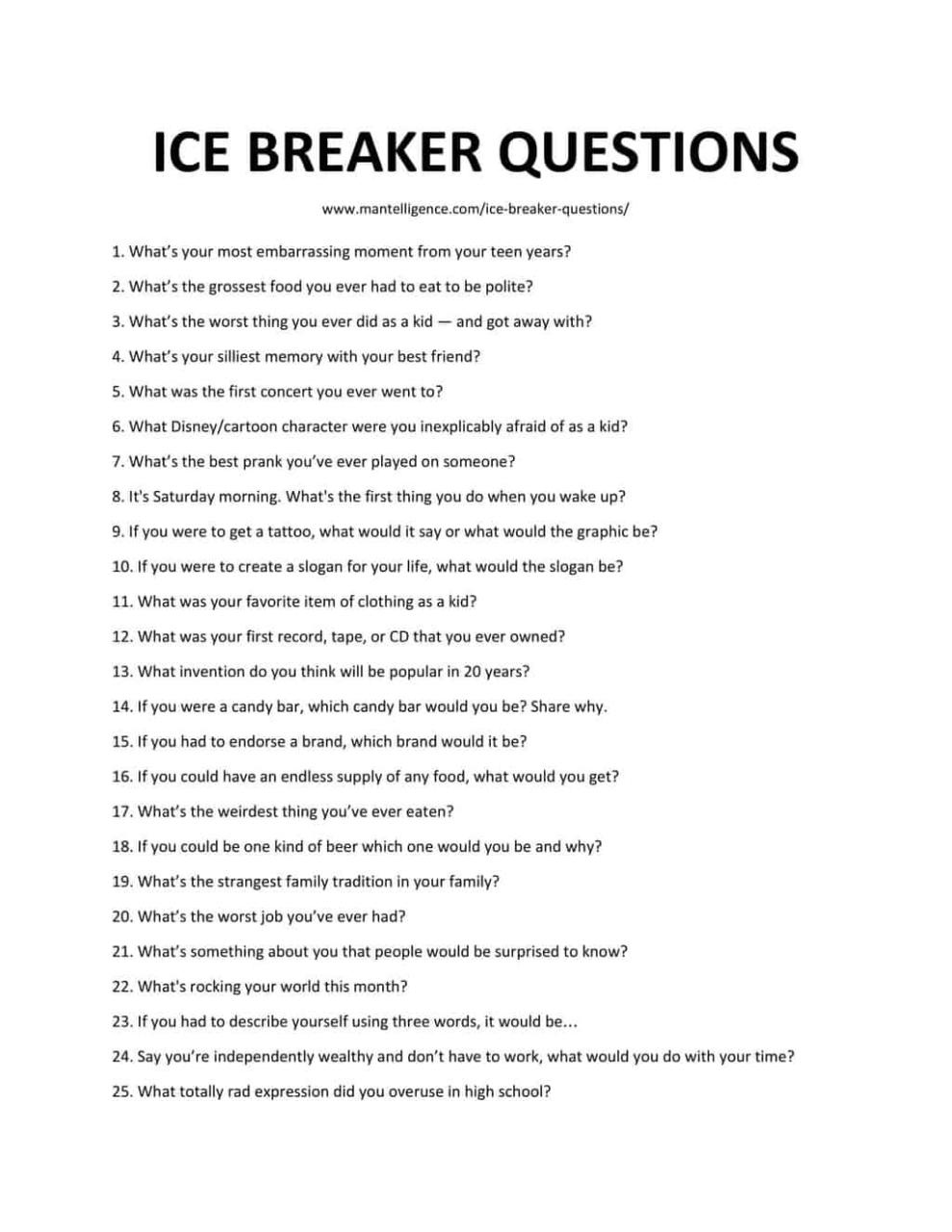 Dating ice breaker questions Fifty Great Speed Dating Questions. 2019