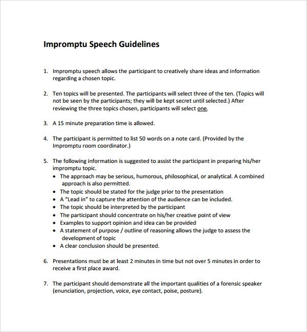 8+ Impromptu Speech Templates Sample Templates