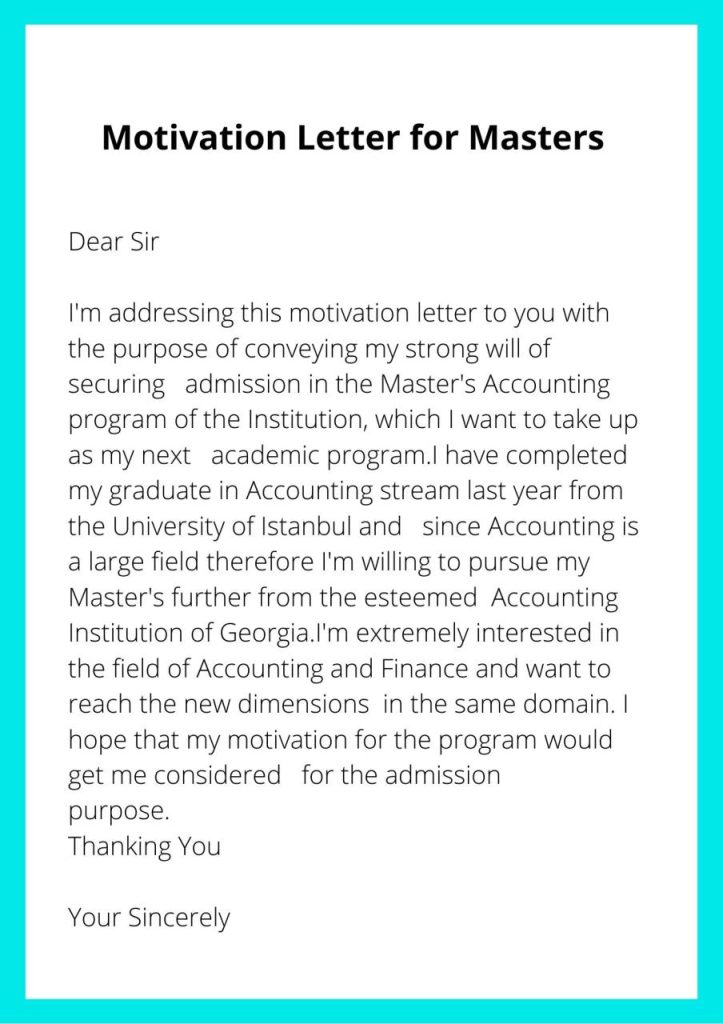 motivation letter for masters in education