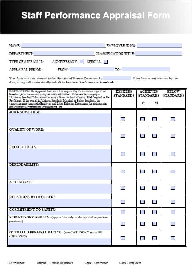 Performance Appraisal Form Templates Word Excel Templates