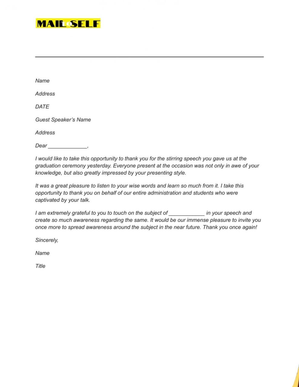 Thank You Letter To Guest Speaker How To, Templates & Examples Mail To Self