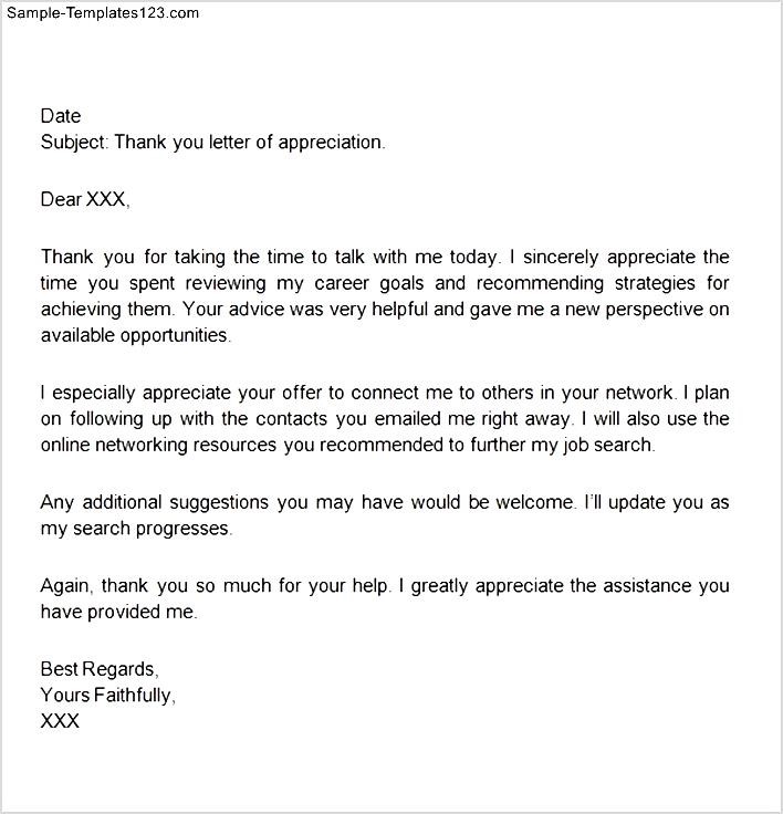 Thank You Letter for Appreciation Received Sample Templates