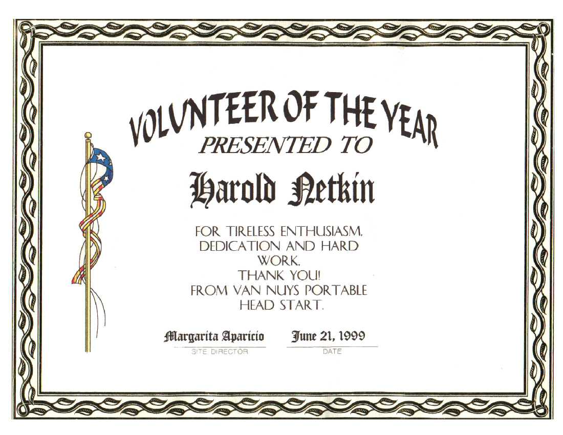 Award in Volunteer Of The Year Certificate Template Great Sample Templates