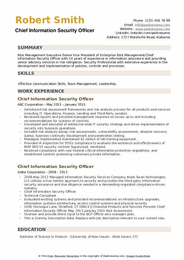 Information Security Resume Examples