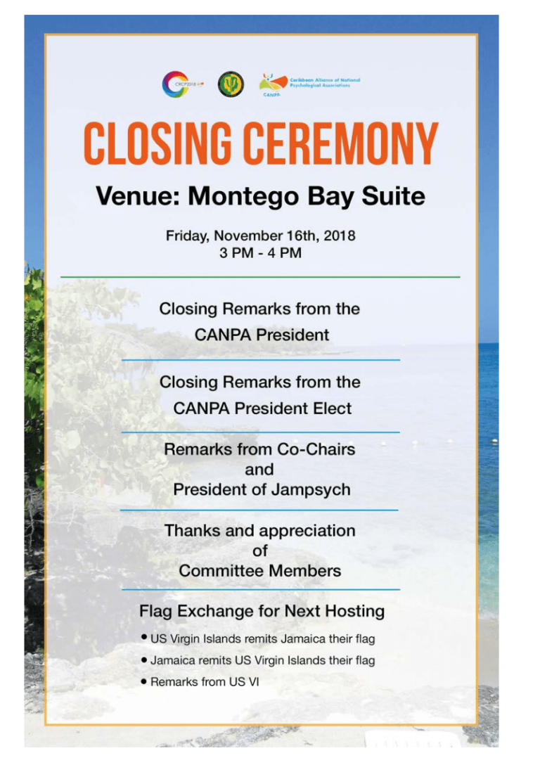 Closing Ceremony Event Schedule