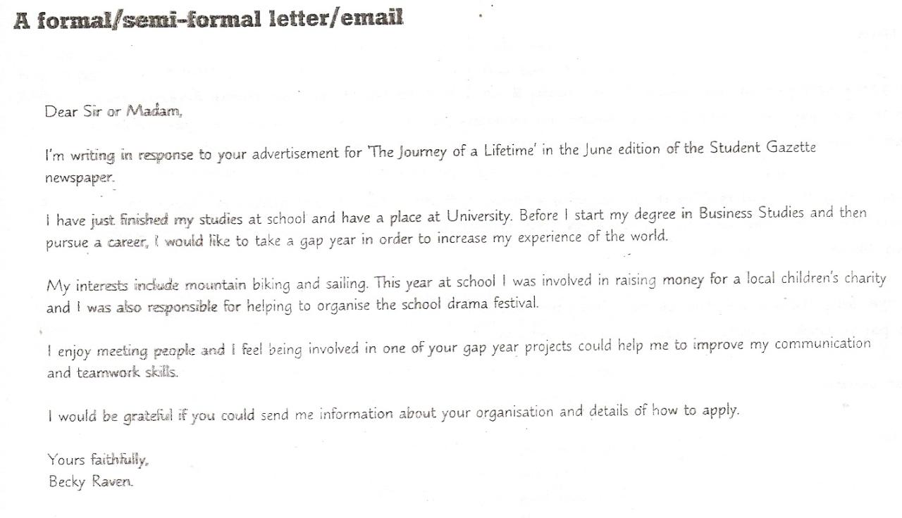 Teens 6 A formal/semiformal letter/email