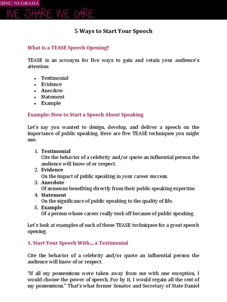 5 WAYS to Start Your Speech Public Speaking Cognition