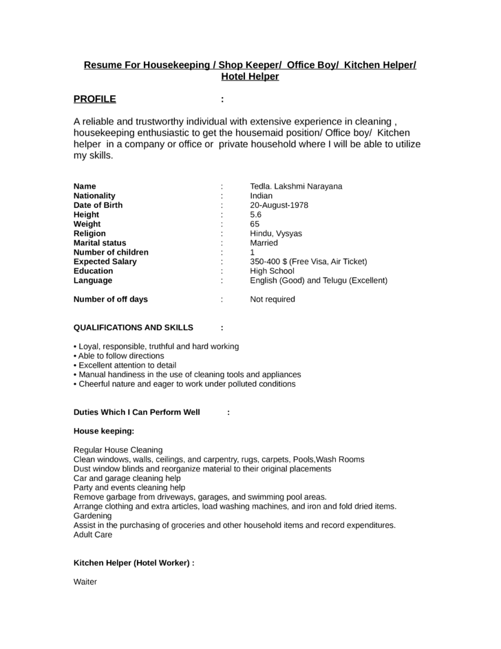 Sample Job Description For Domestic Helper