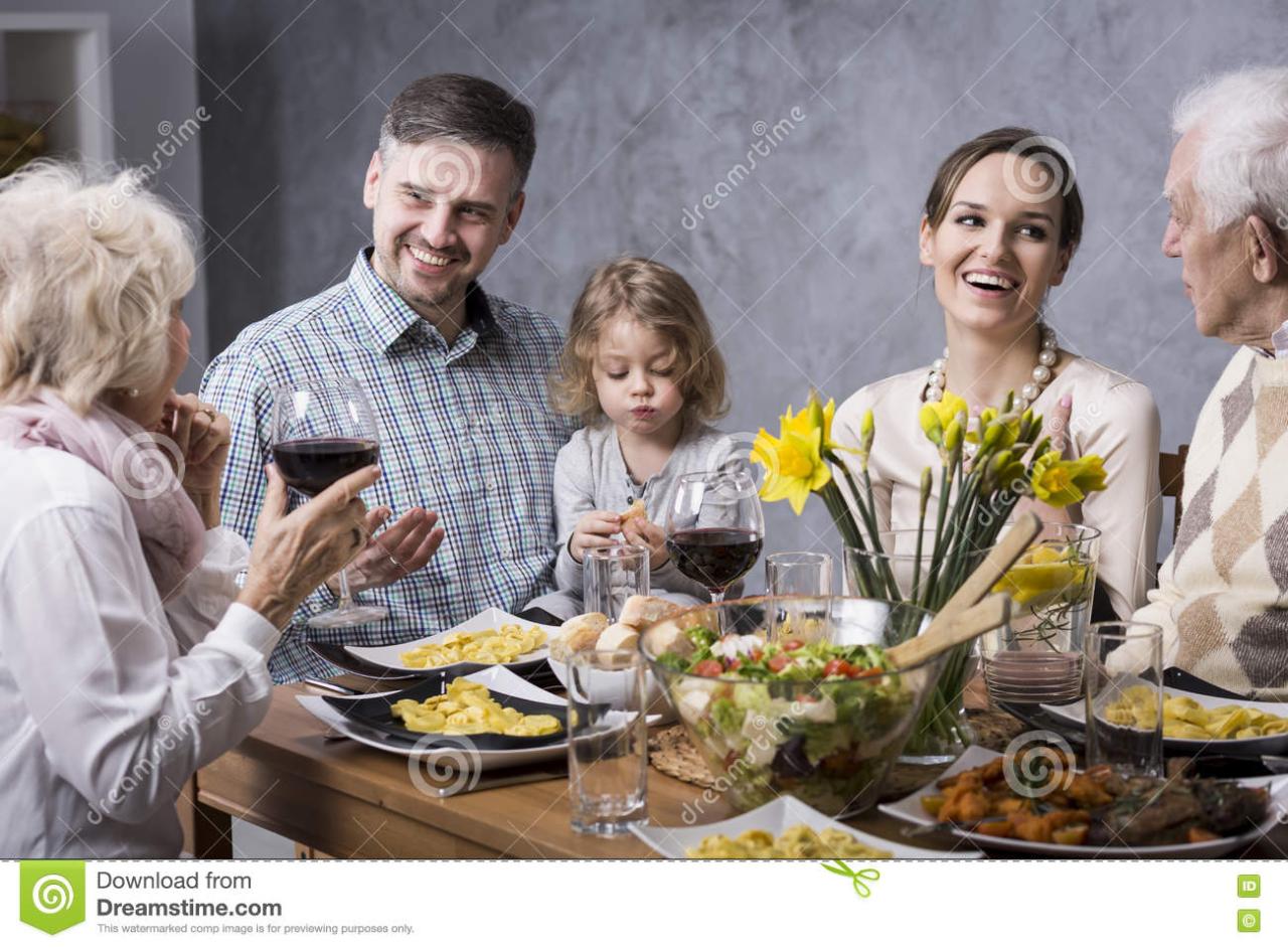 Grandmother Proposing A Toast With Family Stock Photo Image of mother, food 82541998