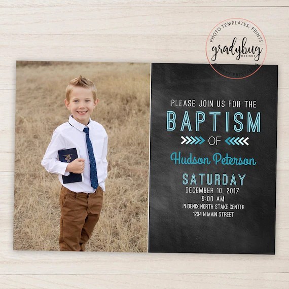 LDS Baptism Invitation Boys Baptism Announcement Chalkboard Etsy