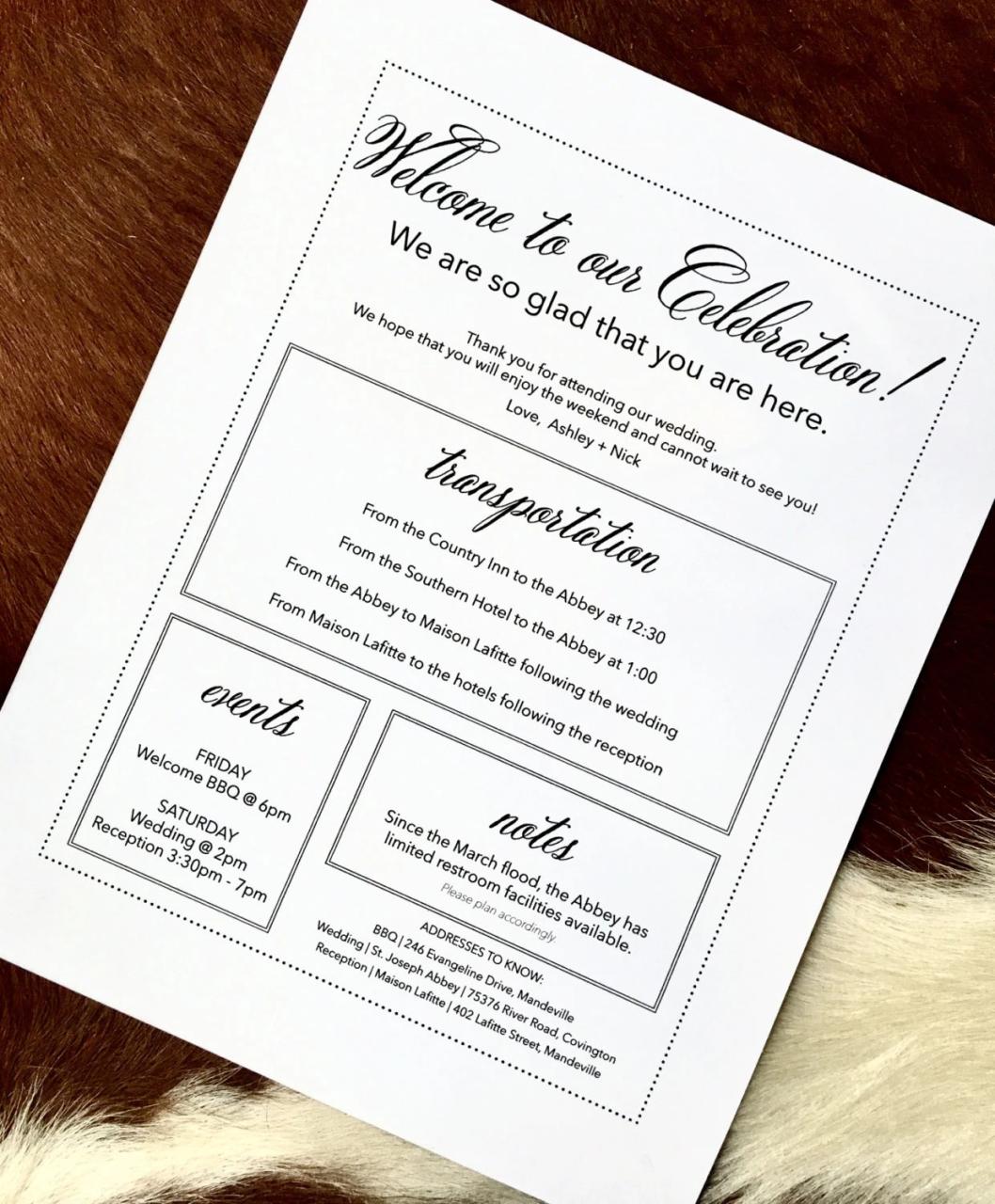 Wedding Welcome Note Examples