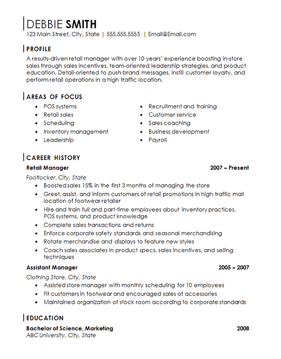 Retail Store Manager Resume Example Franchise Management