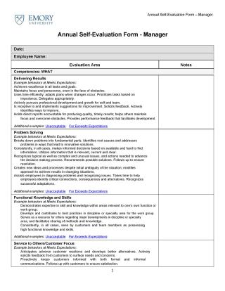 Self Evaluation Sample Examples