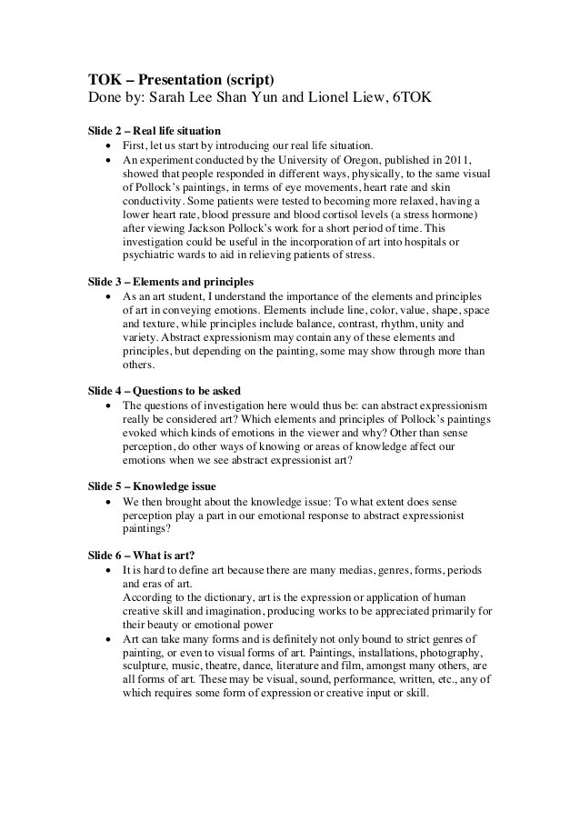 TOK Theory of Knowledge presentation script (To what extent does se…