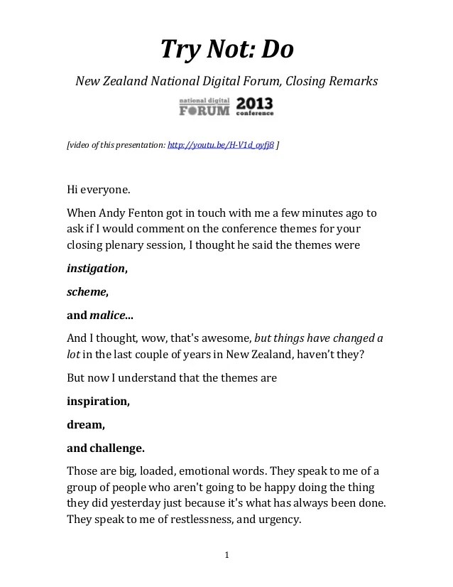 Try Not Do (New Zealand National Digital Forum, Closing Remarks)