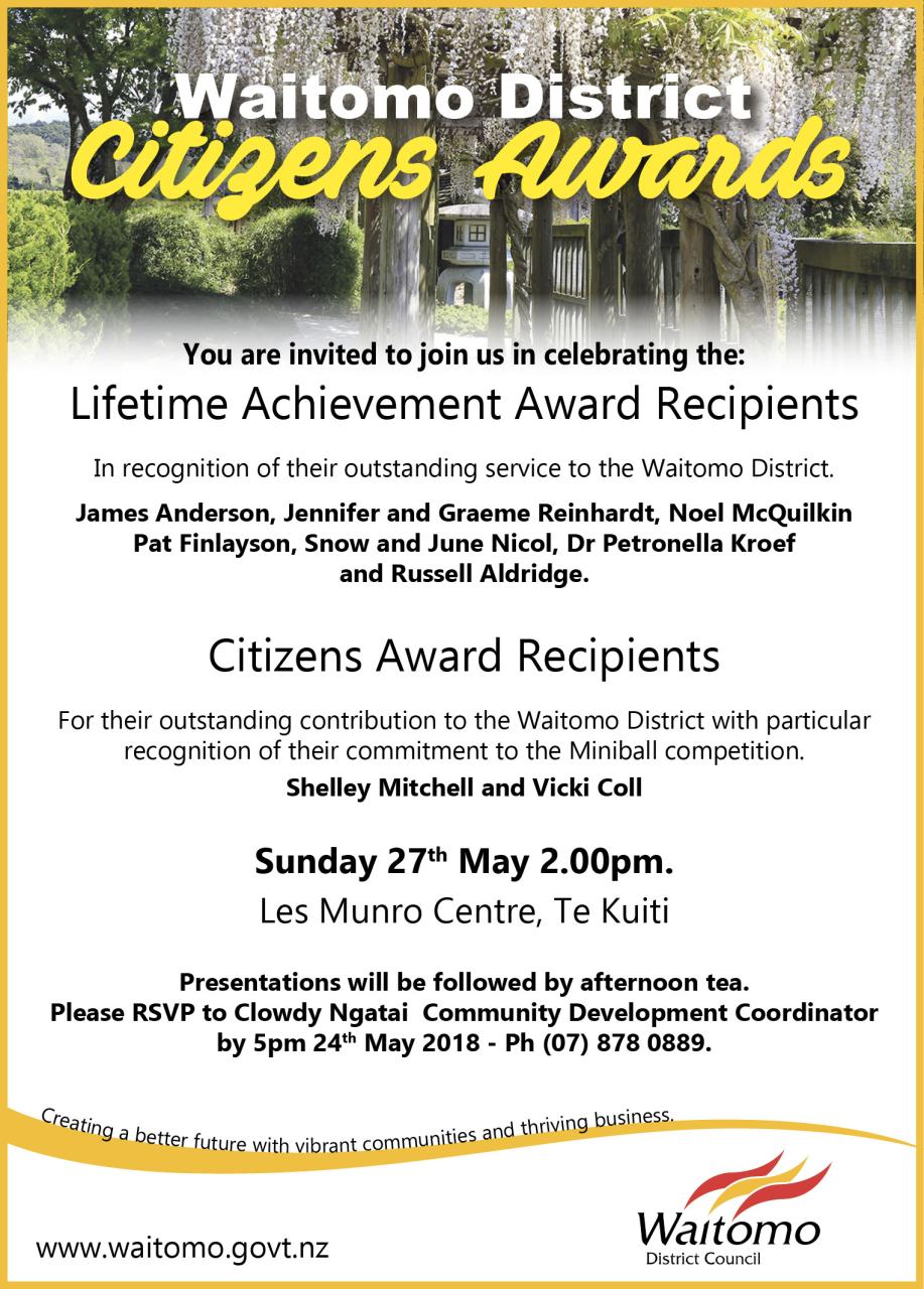 2018 Citizens Awards Ceremony Waitomo District Council