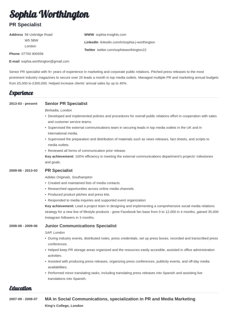 personal statement cv with no experience
