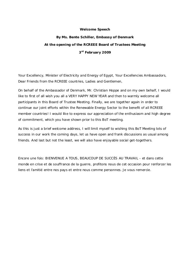 Sample Opening Remarks For Pta Meeting