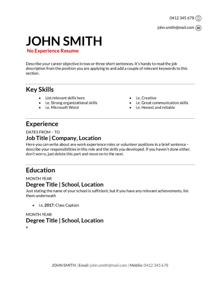 Experience Based Resume Template