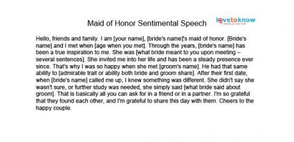 Sample Maid Of Honor Speech