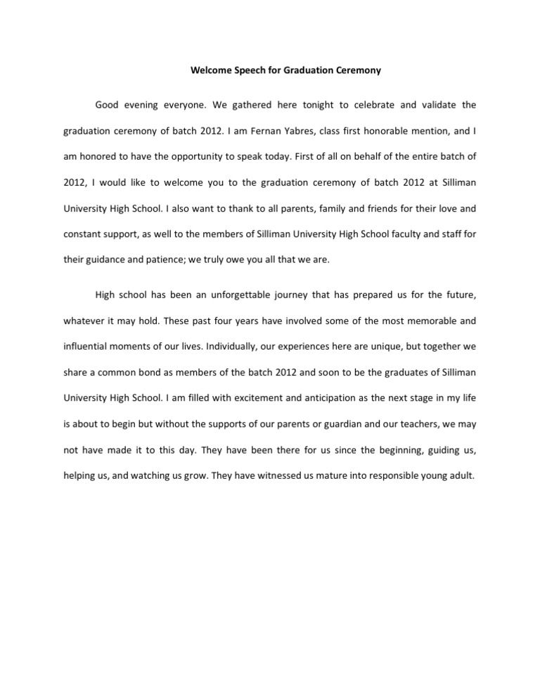 Speech for Graduation Ceremony Download as Word Doc (.doc / .docx), PDF File (.pdf