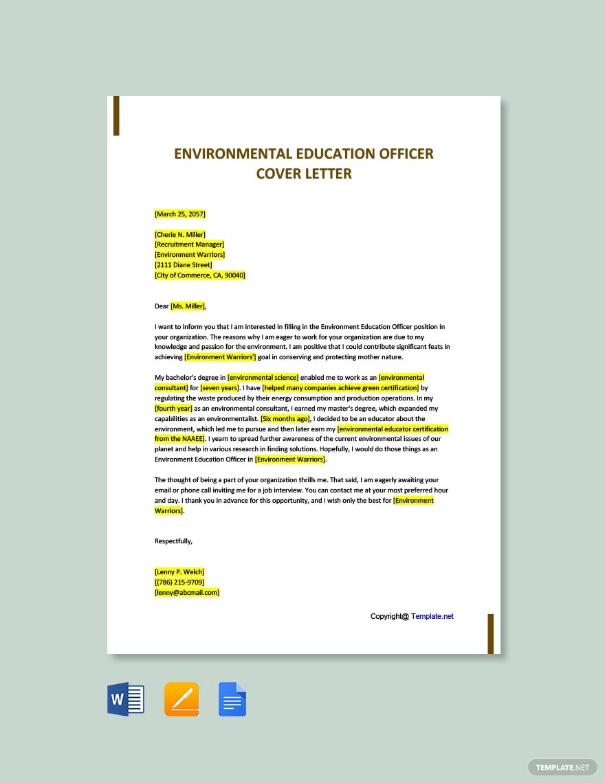Sample Job Application Letter For Environmental Officer