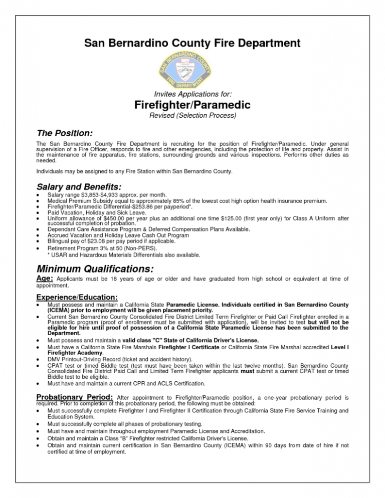 Firefighter Resume Examples Entry Level