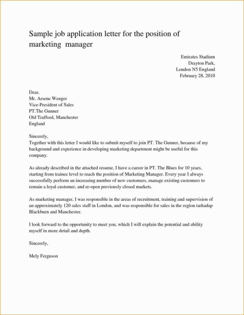 application letter sample word document