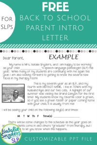 Natalie Snyders, SLP Parent Letter to Send Home at the Beginning of